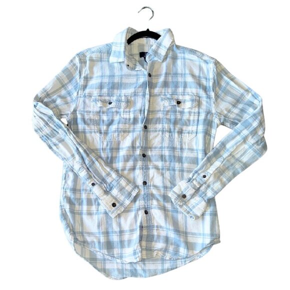 Light Blue & White Plaid Button Up Shirt George Size Small 34-36 Men - Picture 1 of 8